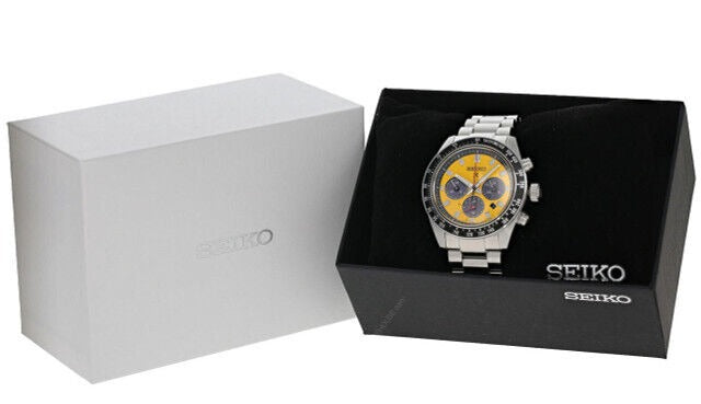 Seiko Prospex Speedtimer Solar Chronograph Yellow Dial Silver Steel Strap Watch for Men - SSC929