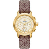 Tory Burch The Tory Chronograph White Dial Maroon Jacquard Strap Watch for Women - TBW1051
