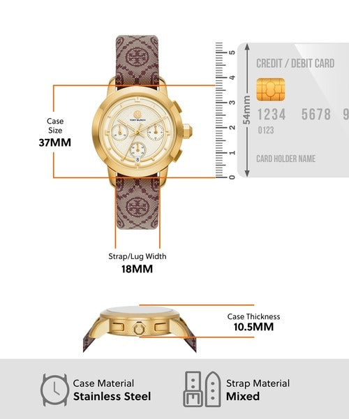 Tory Burch The Tory Chronograph White Dial Maroon Jacquard Strap Watch for Women - TBW1051