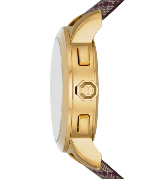 Tory Burch The Tory Chronograph White Dial Maroon Jacquard Strap Watch for Women - TBW1051