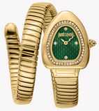 Just Cavalli Lady Snake Green Dial Gold Steel Strap Watch for Women - JC1L249M0035