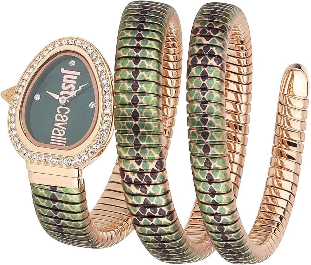 Just Cavalli Glam Snake Green Dial Multicolor Steel Strap Watch for Women - JC1L163M0265