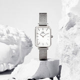Daniel Wellington Quadro Sterling White Dial Silver Mesh Strap Watch For Women - DW00100438