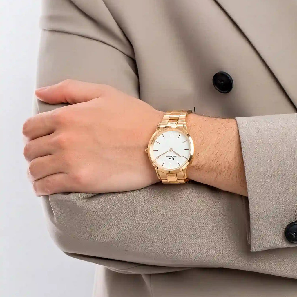 Daniel Wellington Iconic Link White Dial Gold Steel Strap Watch For Men - DW00100343