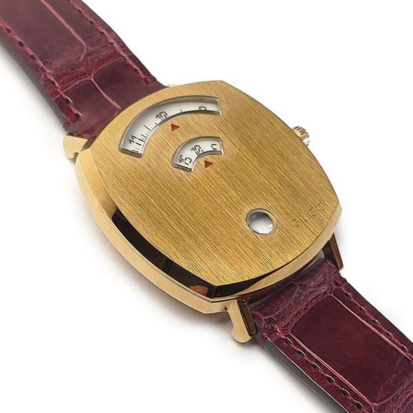 Gucci Grip Quartz Gold Dial Maroon Leather Strap Watch For Women - YA157402