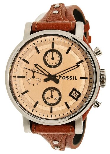 Fossil Original Boyfriend Sport Chronograph Beige Dial Brown Leather Strap Watch for Women - ES4046