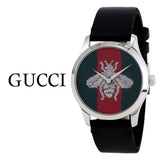Gucci G Timeless Quartz Green & Red Dial Black Leather Strap Watch For Men - YA1264149