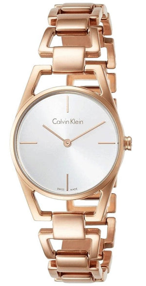 Calvin Klein Dainty White Dial Rose Gold Steel Strap Watch for Women - K7L23646