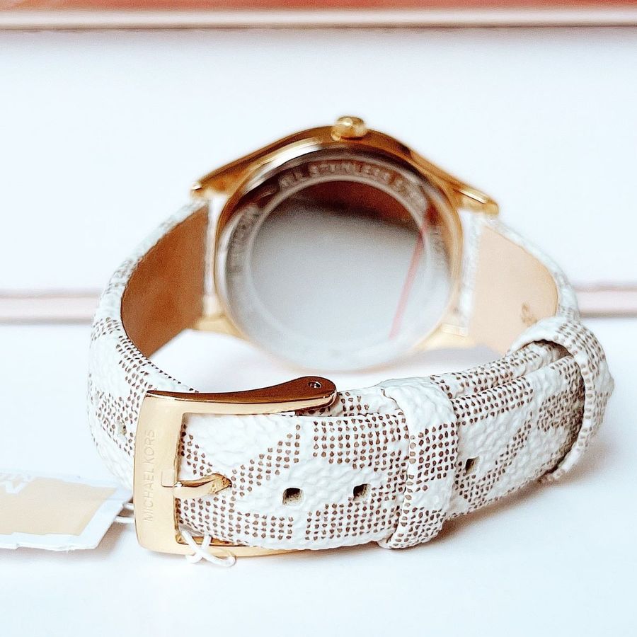 Michael Kors Jaycie Quartz Gold Dial White Leather Strap Watch for Women - MK2861