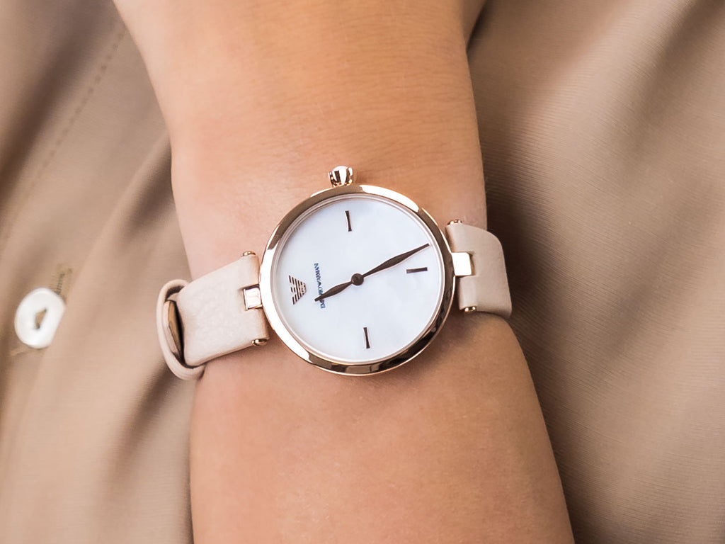 Emporio Armani Arianna Mother of Pearl Dial Pink Leather Strap Watch For Women - AR11199