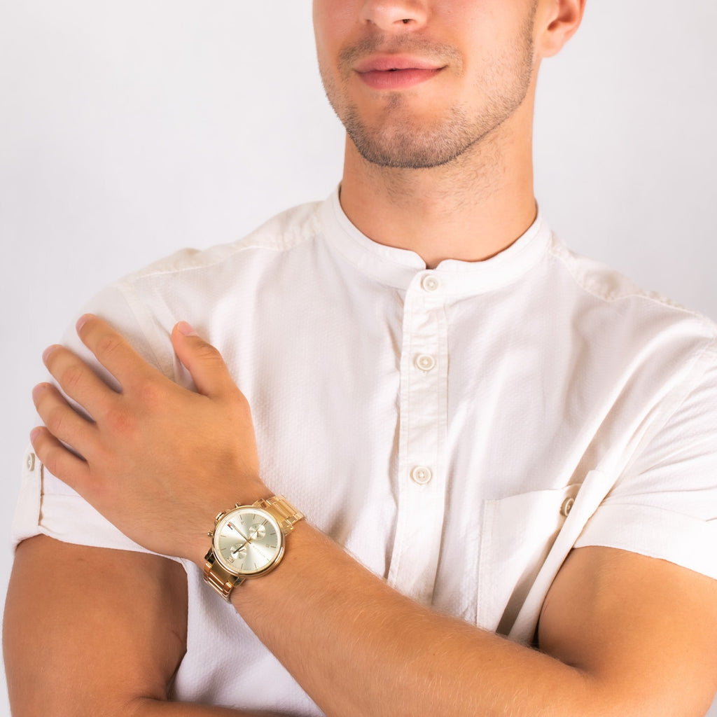 Tommy Hilfiger Daniel White Dial Gold Steel Strap Watch for Men - 1710415