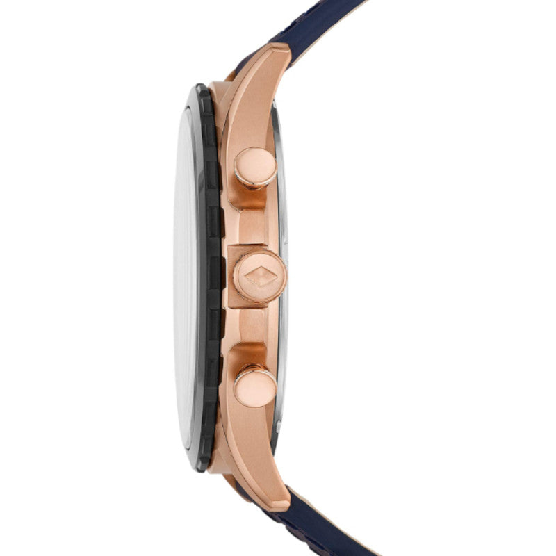 Fossil Forrester Chronograph Blue Dial Blue Leather Strap Watch for Men - FS5814