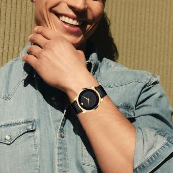 Movado Museum Black Dial Black Leather Strap Watch For Men - 606876