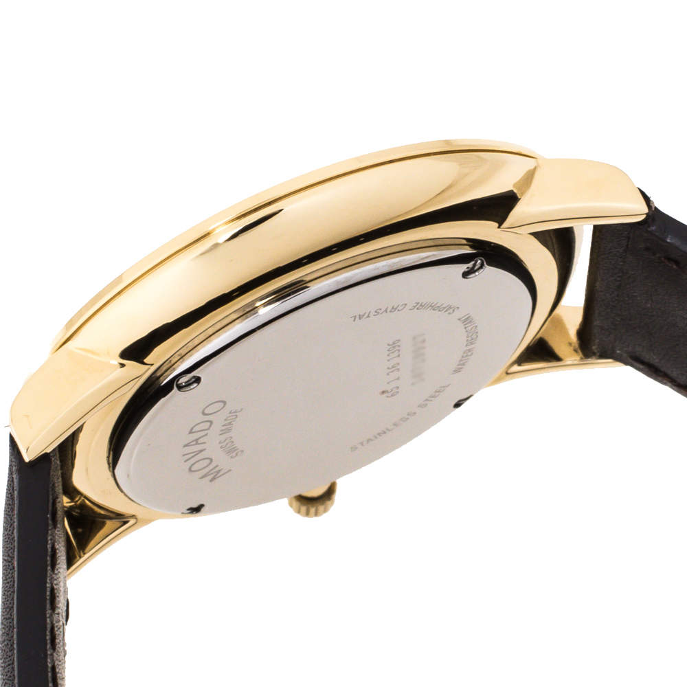 Movado Ultra Slim Blue Dial Brown Leather Strap Watch For Men - 0607088