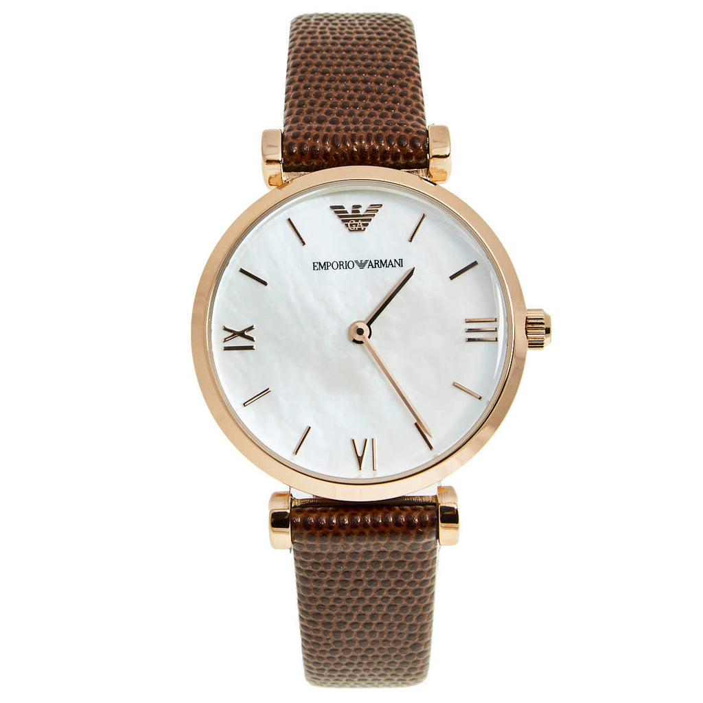Emporio Armani Meccanico Automatic Silver Dial Burgundy Leather Strap Watch For Women - AR60044
