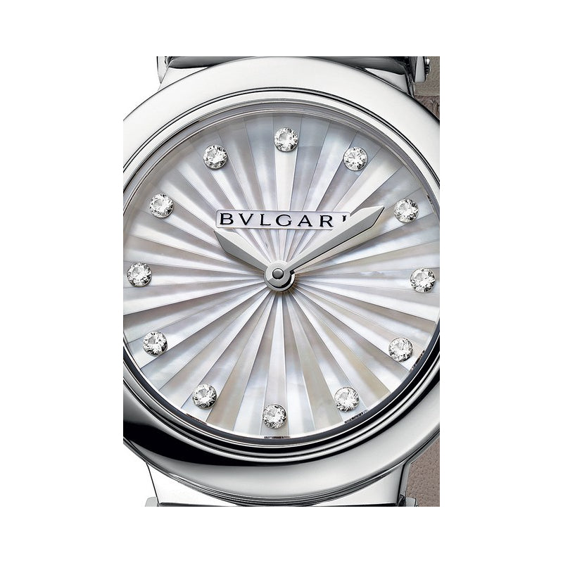 Bvlgari LVCEA Diamonds Silver Mother of Pearl Dial Silver Leather Strap Watch for Women - LVCEA103367