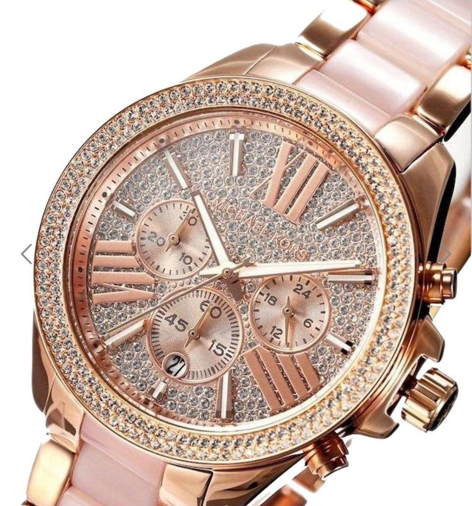 Michael Kors Wren Crystals Rose Gold Dial Rose Gold Steel Strap Watch for Women - MK6096