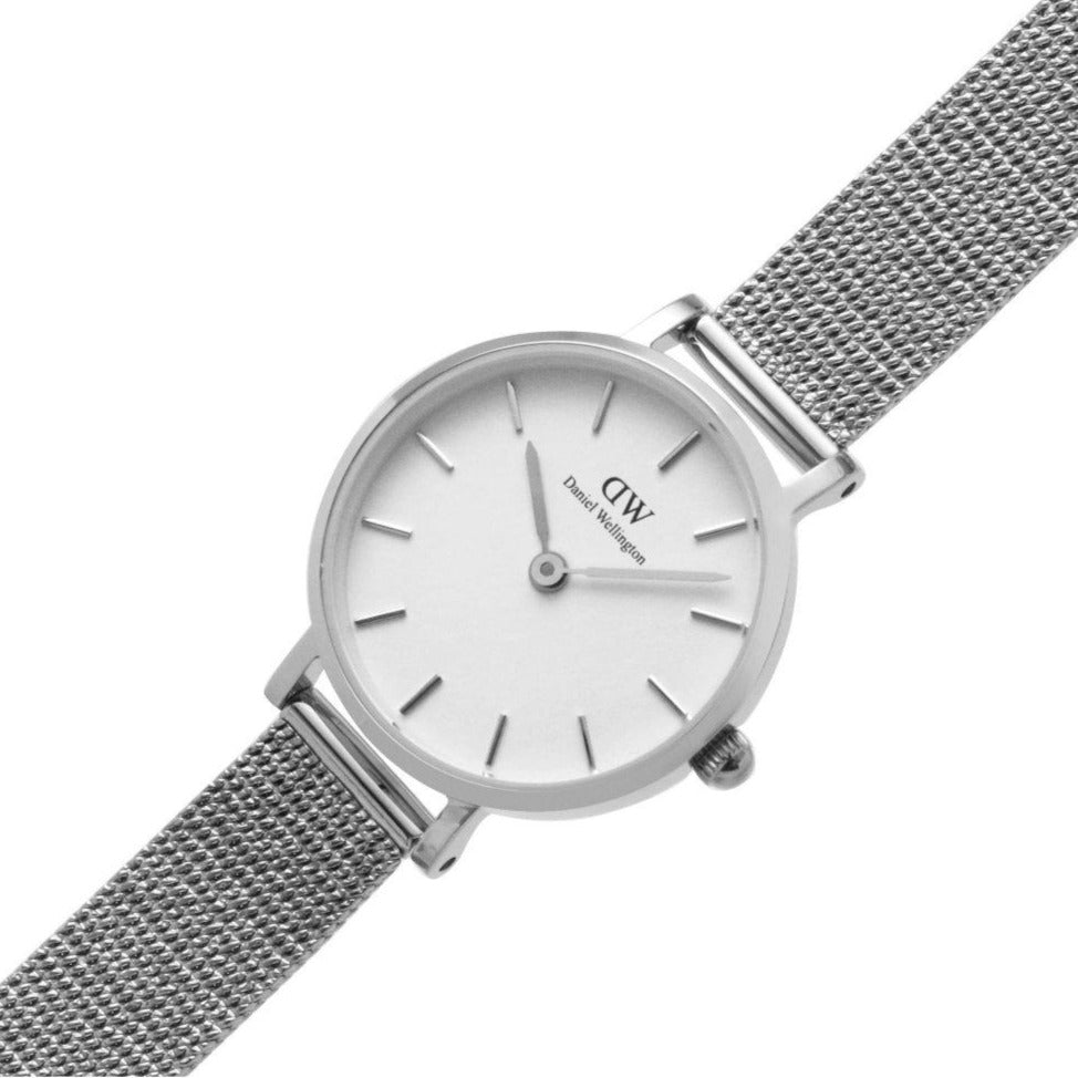 Daniel Wellington Classic Petite Sterling White Dial Silver Mesh Bracelet Watch for Women - DW00100442