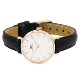 Daniel Wellington Classic Petite Sheffield White Dial Black Leather Strap Watch For Women - DW00100230