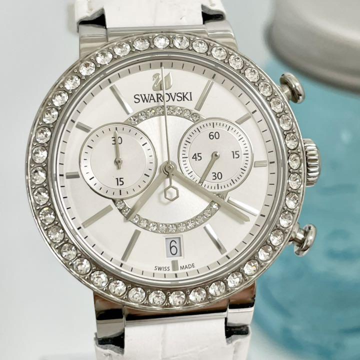 Swarovski Citra Sphere Chronograph White Dial White Leather Strap Watch for Women - 5027127