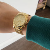 Michael Kors Lexington Chronograph Gold Dial Gold Steel Strap Watch for Women - MK5556