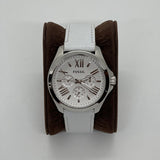 Fossil Cecile White Dial White Leather Strap Watch for Women - AM4484