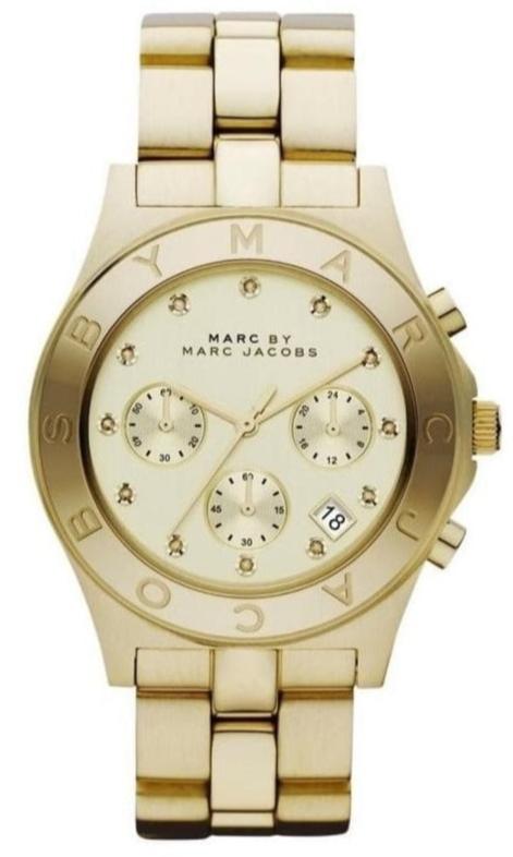 Marc Jacobs Blade Chronograph Gold Dial Gold Steel Strap Watch for Wom