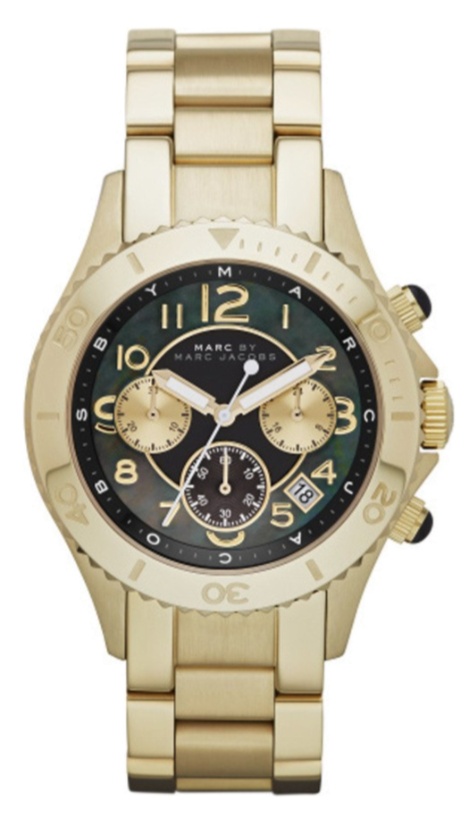 Marc Jacobs Rock Chronograph Black Dial Gold Steel Strap Watch for Wom