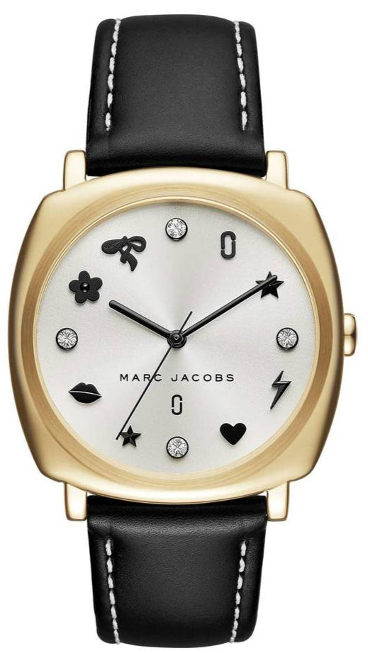 Marc Jacobs Mandy White Dial Black Leather Strap Watch for Women - MJ1