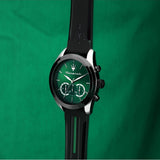 Maserati Traguardo Chronograph Green Dial Black Silicone Strap Watch For Men - R8871612043