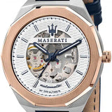 Maserati Stile Automatic Limited Edition White Dial Blue Leather Strap Watch For Men - R8821142001