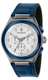Maserati Triconic Chronograph White Dial Blue Leather Strap Watch For Men - R8871639001