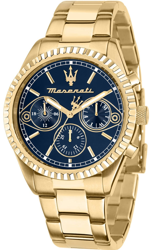 Maserati Competizione Chronograph Blue Dial Gold Steel Strap Watch For Men - R8853100026