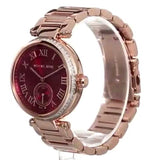 Michael Kors Skylar Maroon Dial Rose Gold Steel Strap Watch for Women - MK6086
