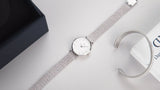 Daniel Wellington Classic Petite Sterling White Dial Silver Mesh Bracelet Watch for Women - DW00100442