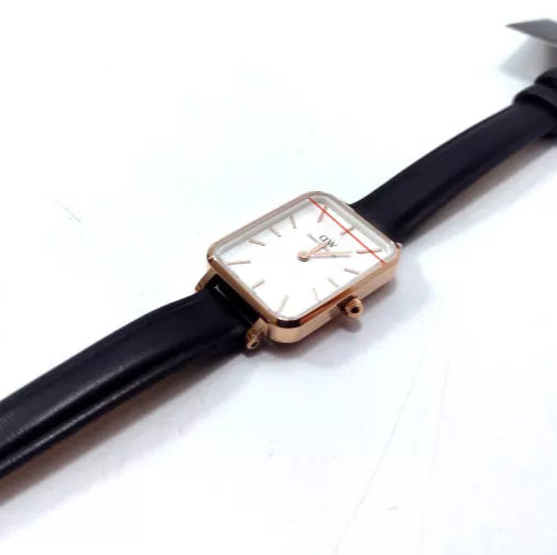 Daniel Wellington Quadro White Dial Black Leather Strap Watch For Women - DW00100434