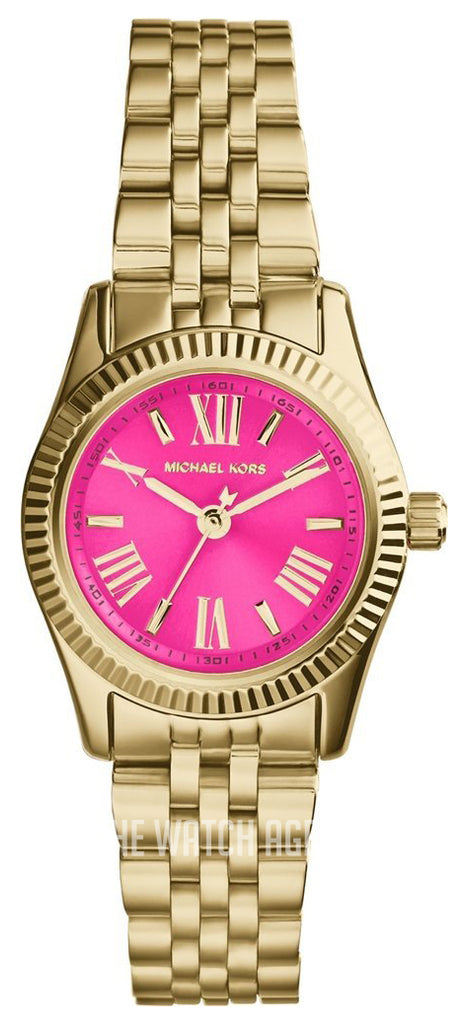 Michael Kors Lexington Quartz Pink Dial Gold Steel Strap Watch For Women - MK3270