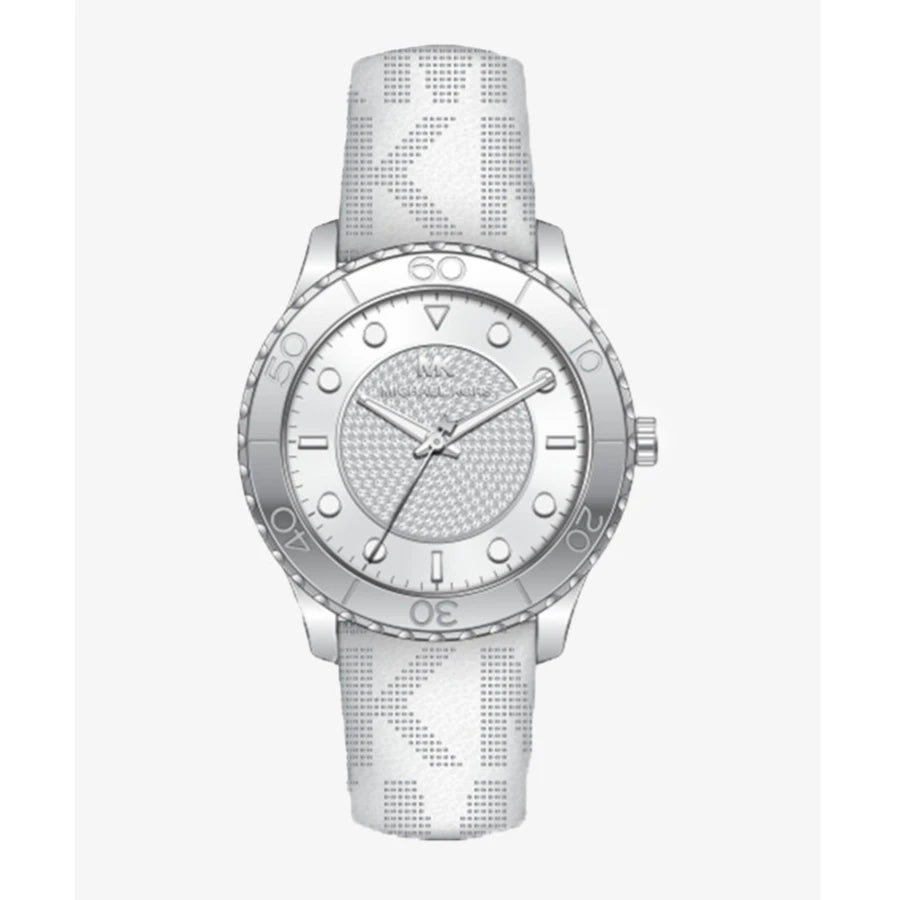 Michael Kors Runway Three Hand White Dial White Leather Strap Watch For Women - MK6998