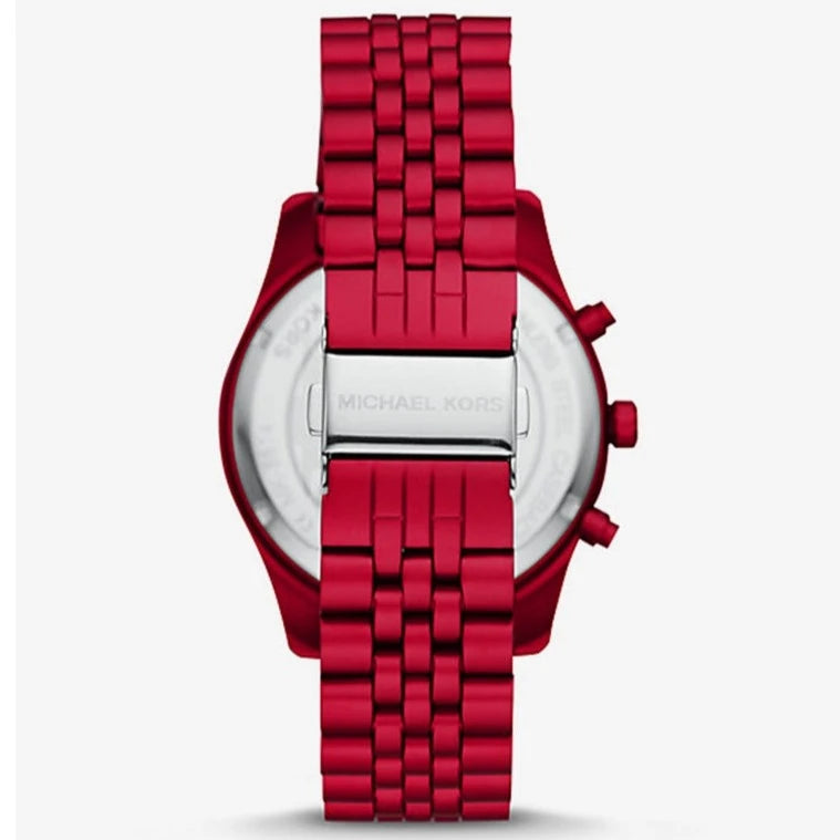 Michael Kors Lexington Chronograph Red Dial Red Steel Strap Watch For Men - MK8814