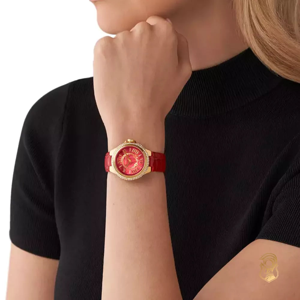 Michael Kors Camille Three-Hand Red Dial Red Leather Strap Watch for Women - MK4750