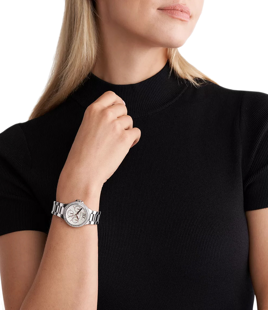 Michael Kors Camille Chronograph White Dial Silver Steel Strap Watch For Women - MK7198