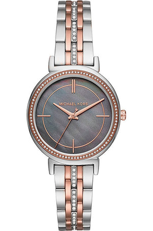 Michael Kors Cinthia Mother of Pearl Grey Dial Two Tone Steel Strap Watch for Women - MK3642