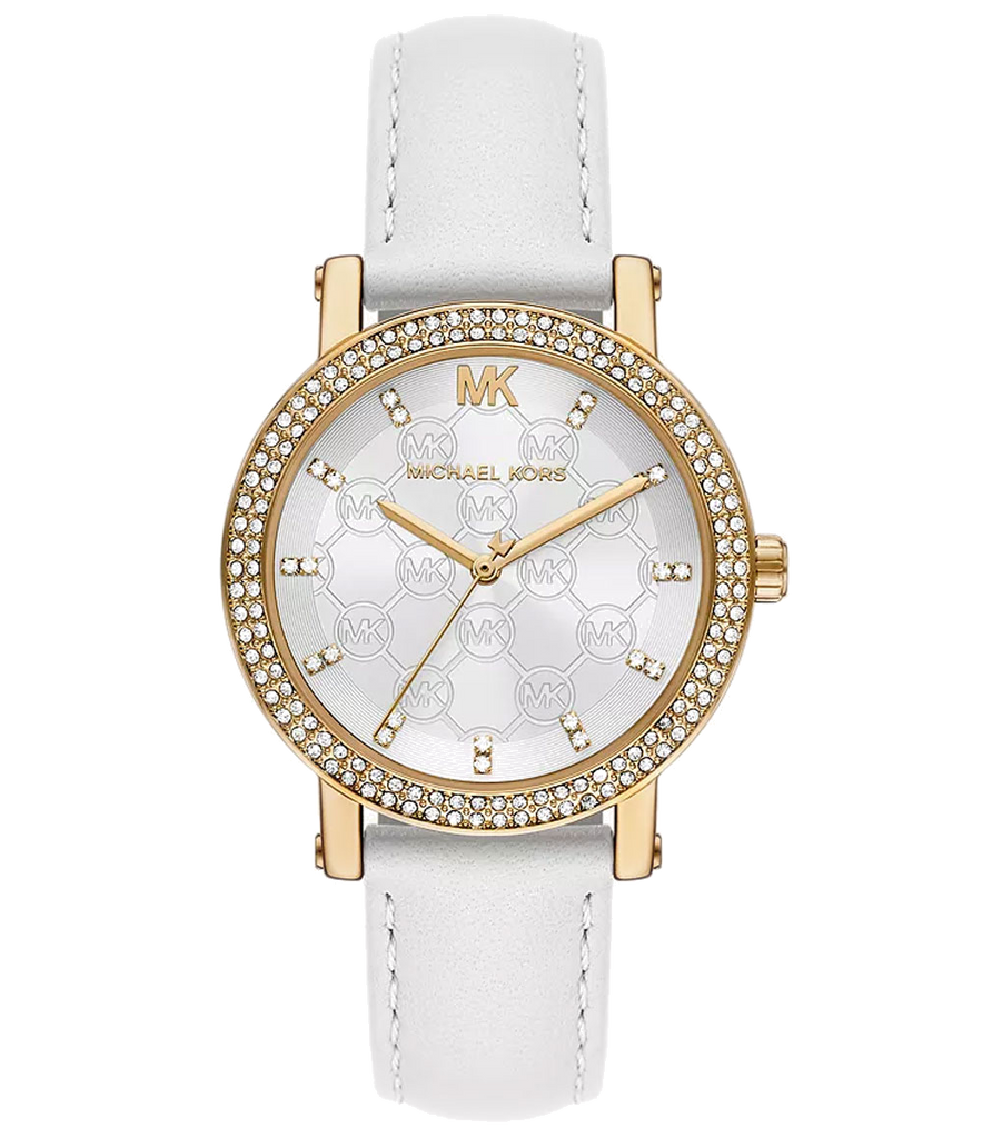 Michael Kors Corey Three Hand White Dial White Leather Strap Watch For Women - MK2985