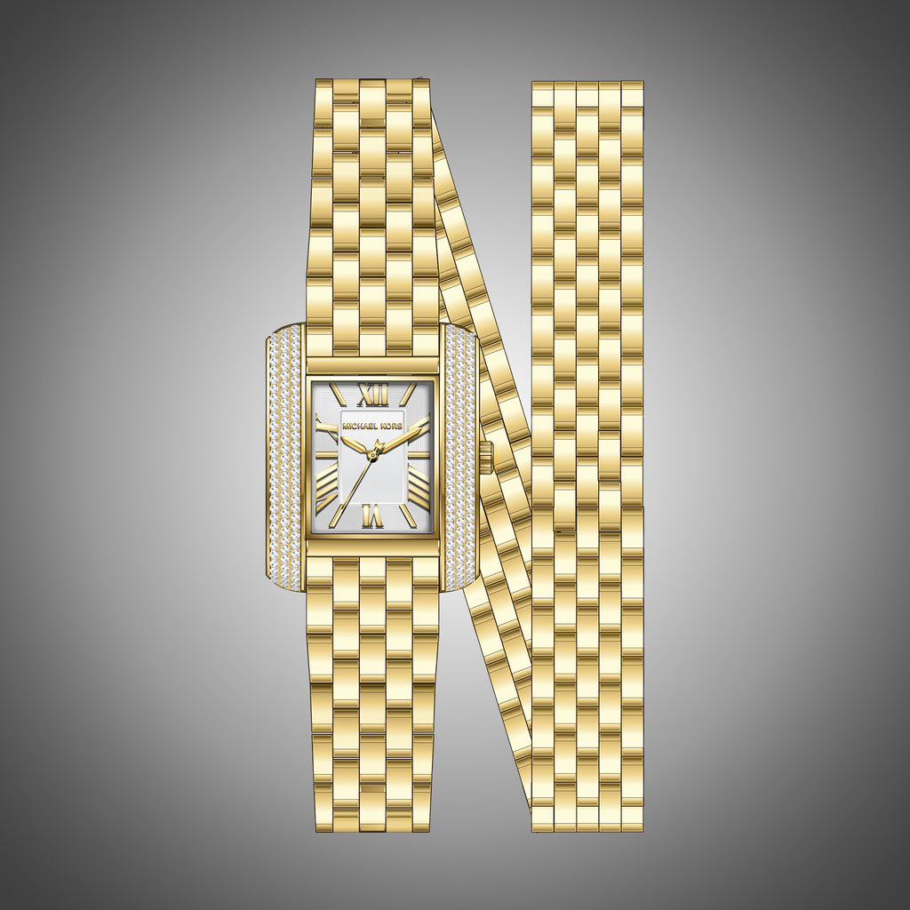 Michael Kors Emery Pave Double Wrap White Dial Gold Steel Strap Watch for Women - MK4833
