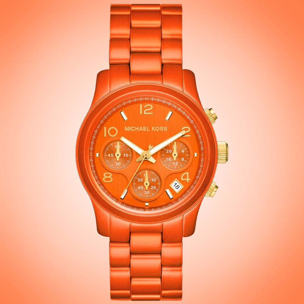 Michael Kors Runway Chronograph Limited Edition Orange Dial Orange Steel Strap Watch for - MK7477LE