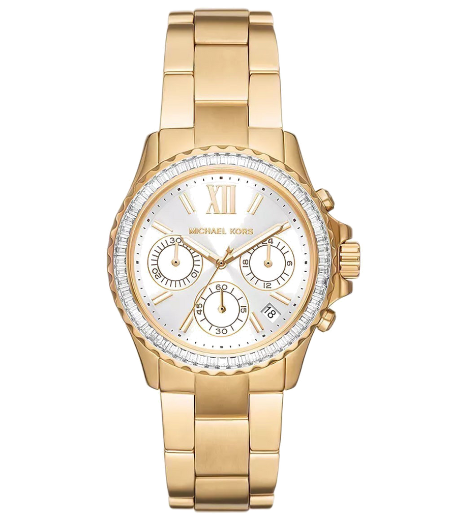 Michael Kors Everest Chronograph White Dial Gold Steel Strap Watch For Women - MK7212