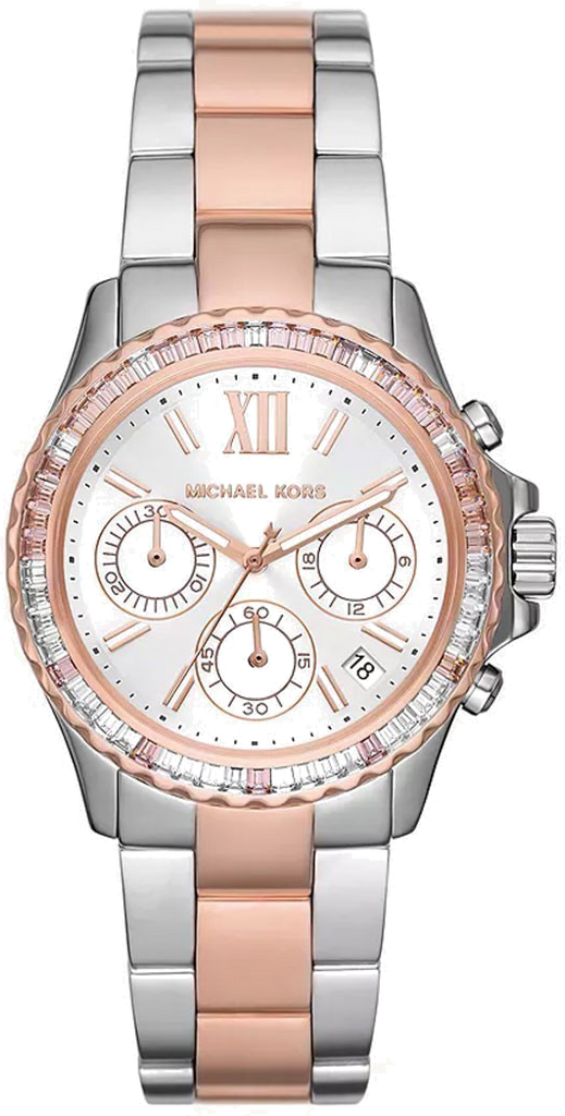 Michael Kors Everest Chronograph White Dial Two Tone Steel Strap Watch For Women - MK7214