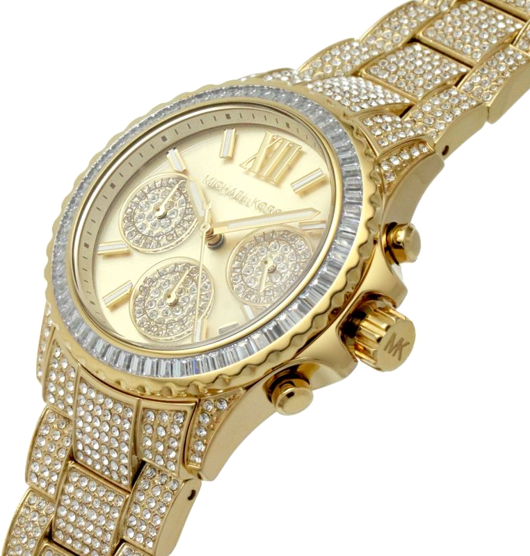 Michael Kors Everest Chronograph Crystals Gold Dial Gold Steel Strap Watch For Women - MK7254