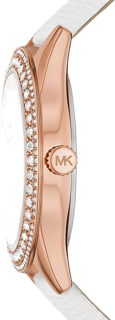 Michael Kors Harlowe Analog Rose Gold Dial White Leather Strap Watch For Women - MK2989