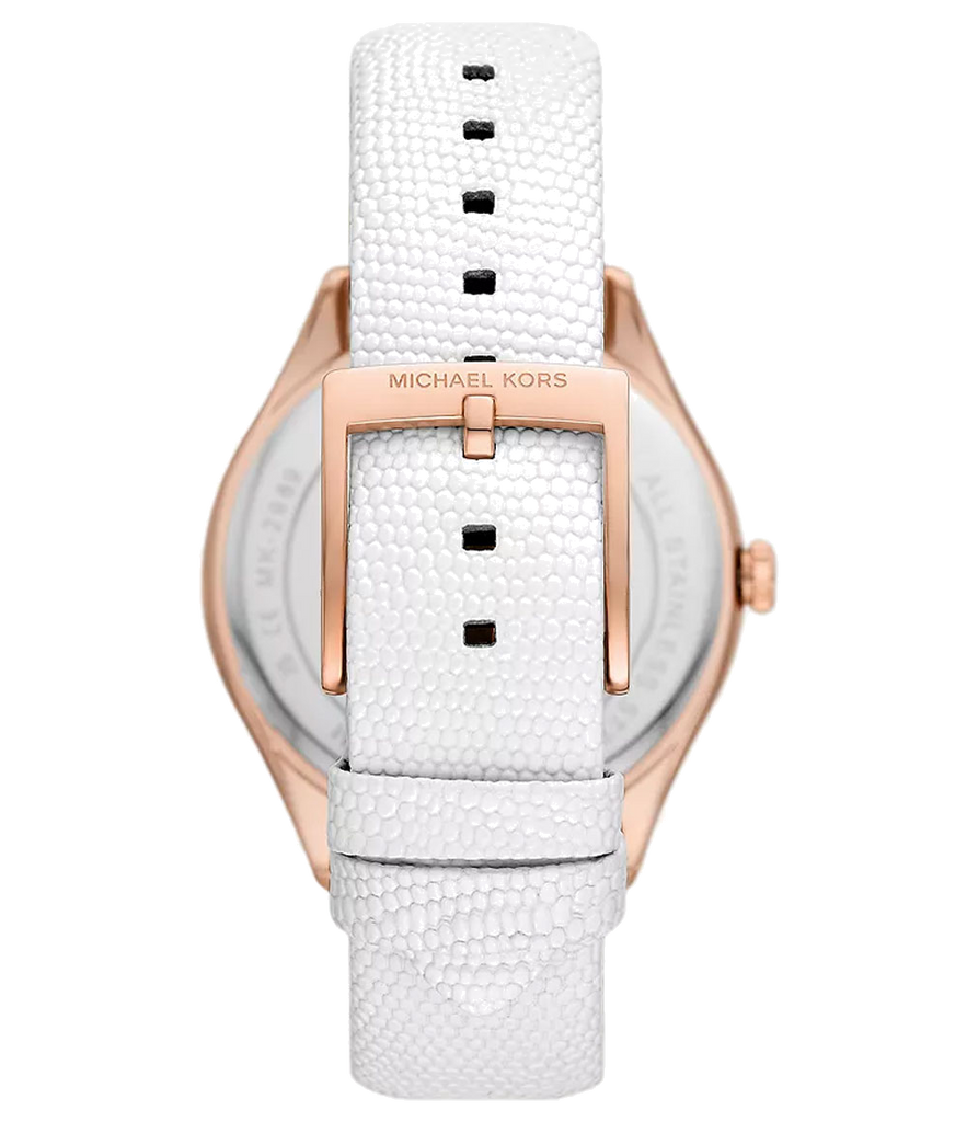 Michael Kors Harlowe Analog Rose Gold Dial White Leather Strap Watch For Women - MK2989